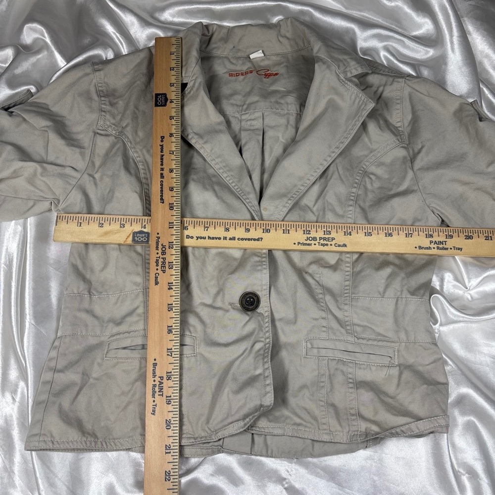 y2k Blazer Khaki Excellent Riders Copper Short Sleeve Button Tab Jacket XL - Picture 4 of 4